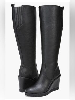 Zodiac Iggy Tall Wedge Boots Black Faux Leather Womens Size 9